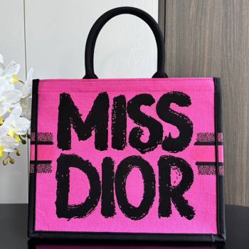 Dior Large Book Tote bag in Two-Tone Fuchsia and Purple Miss Dior Graffiti Embroidery 1286 2024 (DMZ-24082323)