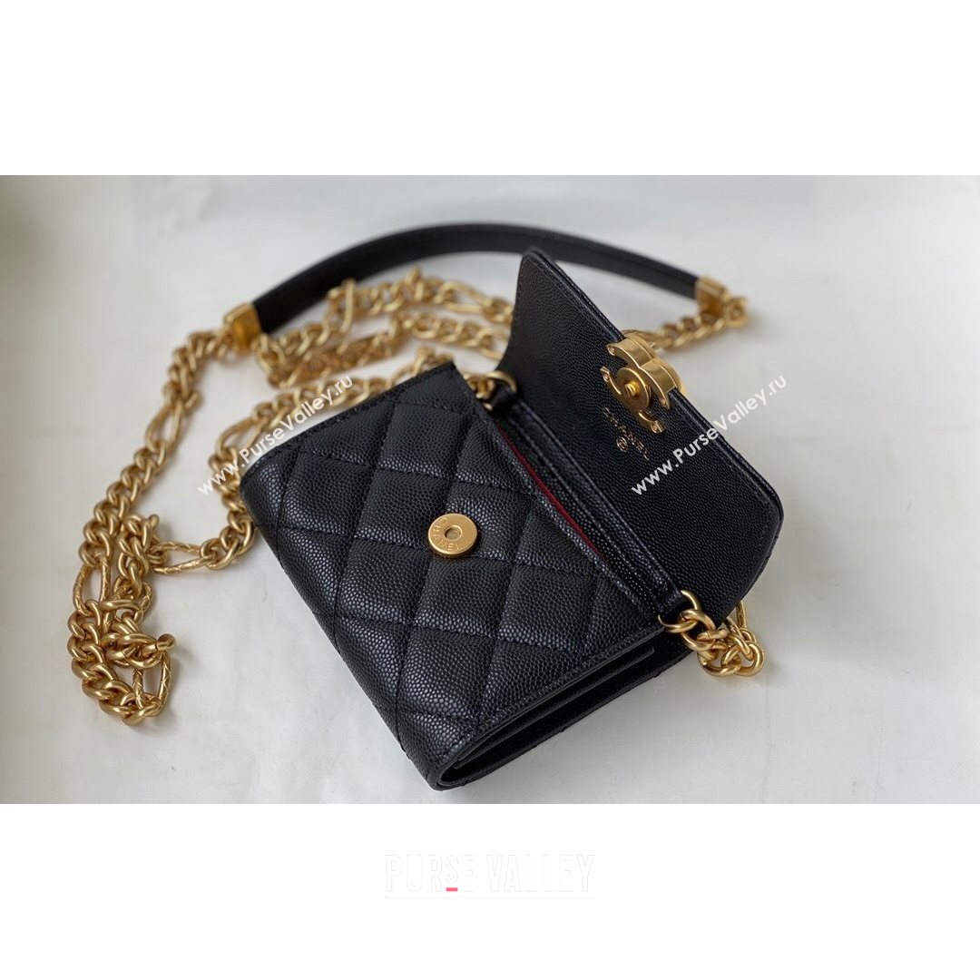 Chanel Grained Calfskin & Gold-Tone Metal Clutch with Chain AP2335 Black 2021 (SM-21082702)