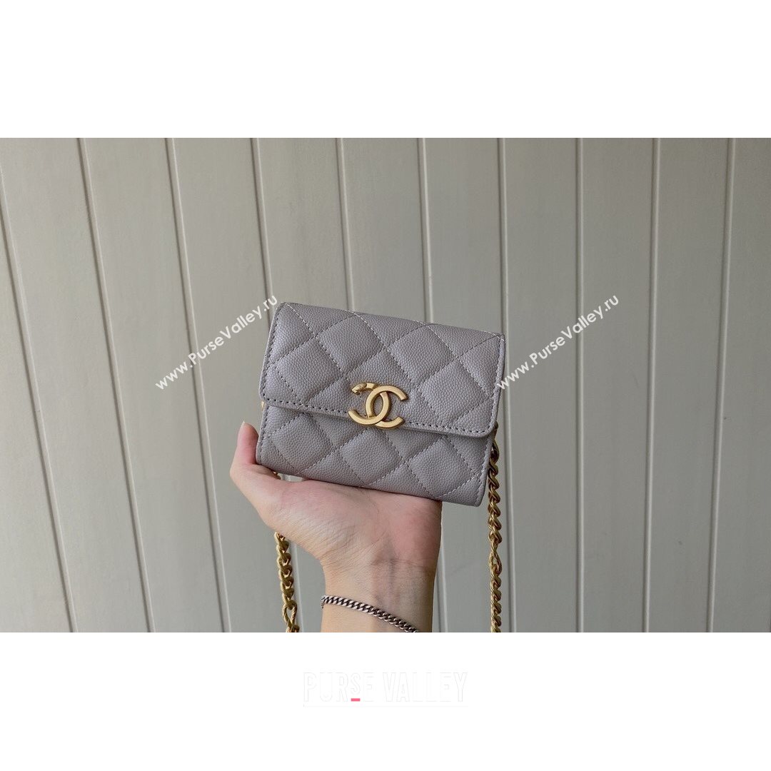 Chanel Grained Calfskin & Gold-Tone Metal Clutch with Chain AP2335 Gray 2021 (SM-21082701)