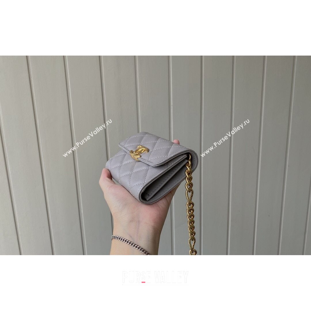 Chanel Grained Calfskin & Gold-Tone Metal Clutch with Chain AP2335 Gray 2021 (SM-21082701)