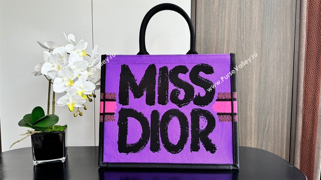 Dior Large Book Tote bag in Two-Tone Fuchsia and Purple Miss Dior Graffiti Embroidery 1286 2024 (DMZ-24082323)