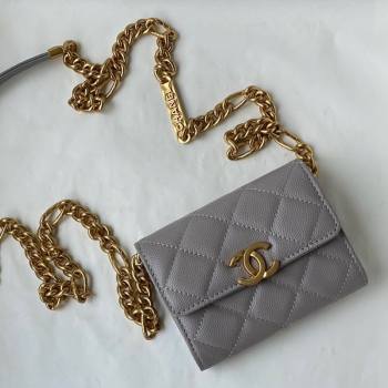 Chanel Grained Calfskin & Gold-Tone Metal Clutch with Chain AP2335 Gray 2021 (SM-21082701)