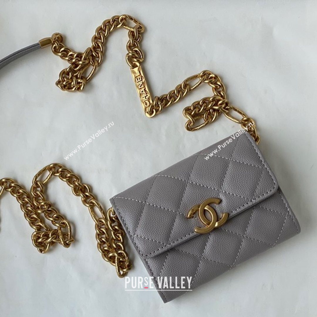 Chanel Grained Calfskin & Gold-Tone Metal Clutch with Chain AP2335 Gray 2021 (SM-21082701)