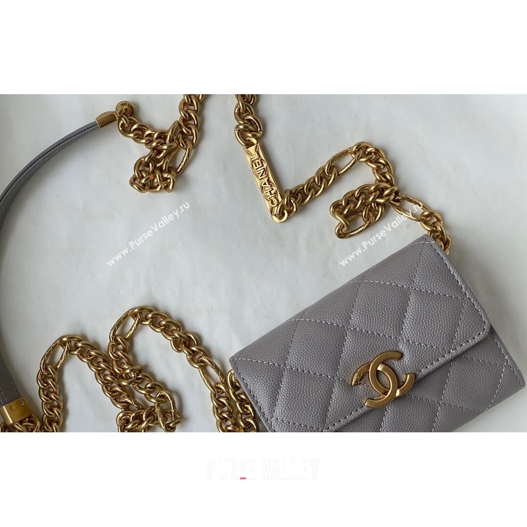 Chanel Grained Calfskin & Gold-Tone Metal Clutch with Chain AP2335 Gray 2021 (SM-21082701)