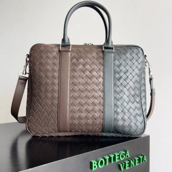 Bottega Veneta Slim Classic Briefcase Bag in Intrecciato Leather 690702 Grey/Brown 2024 (MS-24013037)