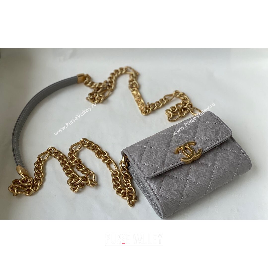 Chanel Grained Calfskin & Gold-Tone Metal Clutch with Chain AP2335 Gray 2021 (SM-21082701)