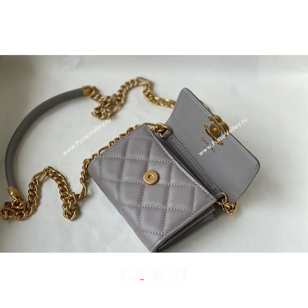 Chanel Grained Calfskin & Gold-Tone Metal Clutch with Chain AP2335 Gray 2021 (SM-21082701)