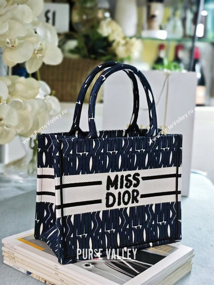 Dior Small Book Tote bag in Blue and White Miss Dior Allover Embroidery 1286 2024 (DMZ-24082308)