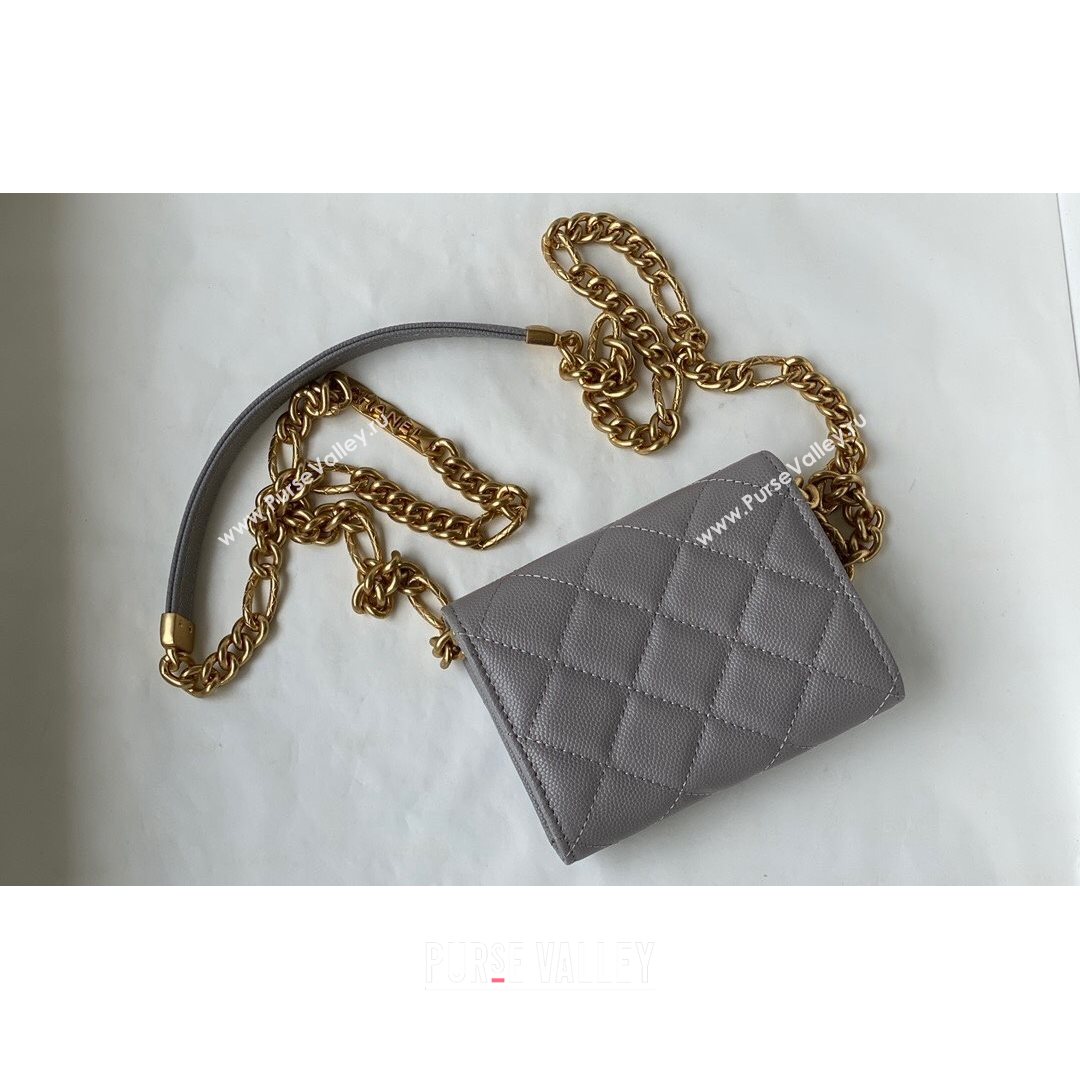 Chanel Grained Calfskin & Gold-Tone Metal Clutch with Chain AP2335 Gray 2021 (SM-21082701)