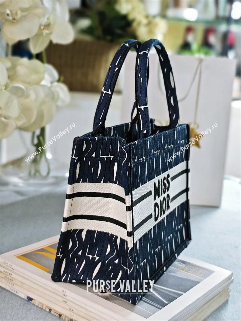 Dior Small Book Tote bag in Blue and White Miss Dior Allover Embroidery 1286 2024 (DMZ-24082308)