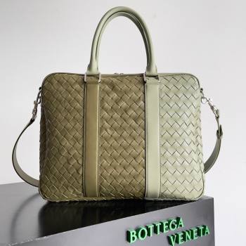 Bottega Veneta Slim Classic Briefcase Bag in Intrecciato Leather 690702 Green 2024 (MS-24013039)