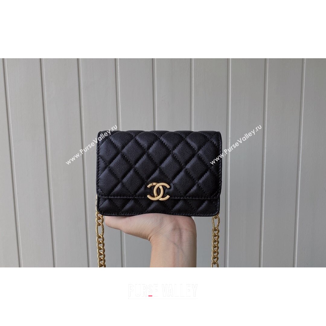 Chanel Grained Calfskin & Gold-Tone Metal Clutch with Chain AP2333 Black 2021 (SM-21082704)