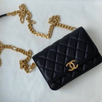 Chanel Grained Calfskin & Gold-Tone Metal Clutch with Chain AP2333 Black 2021 (SM-21082704)