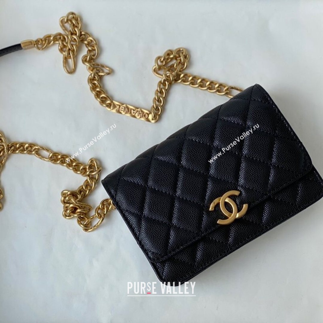 Chanel Grained Calfskin & Gold-Tone Metal Clutch with Chain AP2333 Black 2021 (SM-21082704)