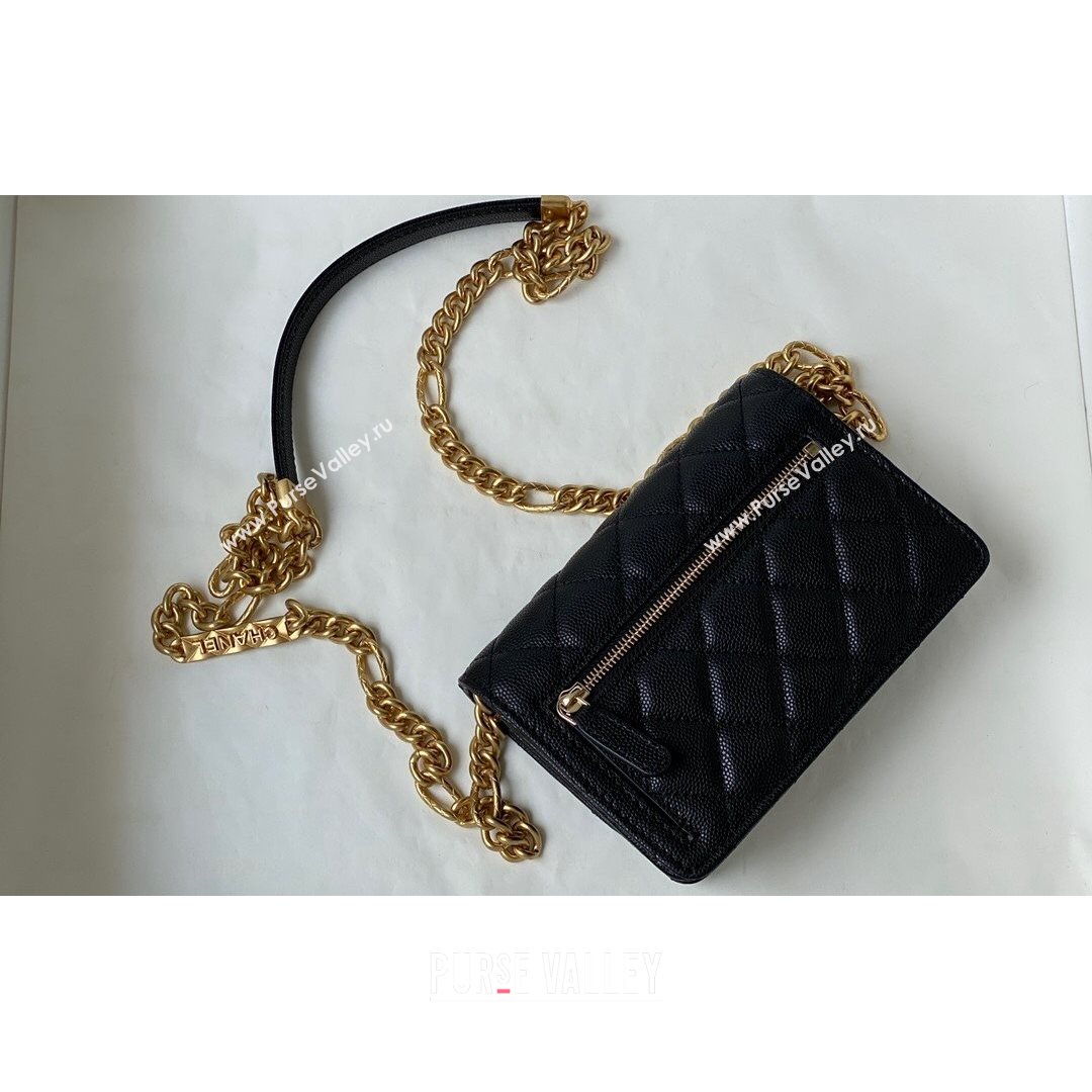 Chanel Grained Calfskin & Gold-Tone Metal Clutch with Chain AP2333 Black 2021 (SM-21082704)