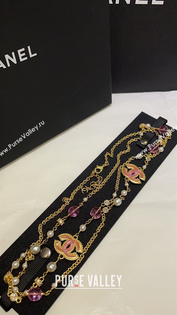 Chanel Long Necklace CH101061 Gold/Pink 2024 (YF-24101061)