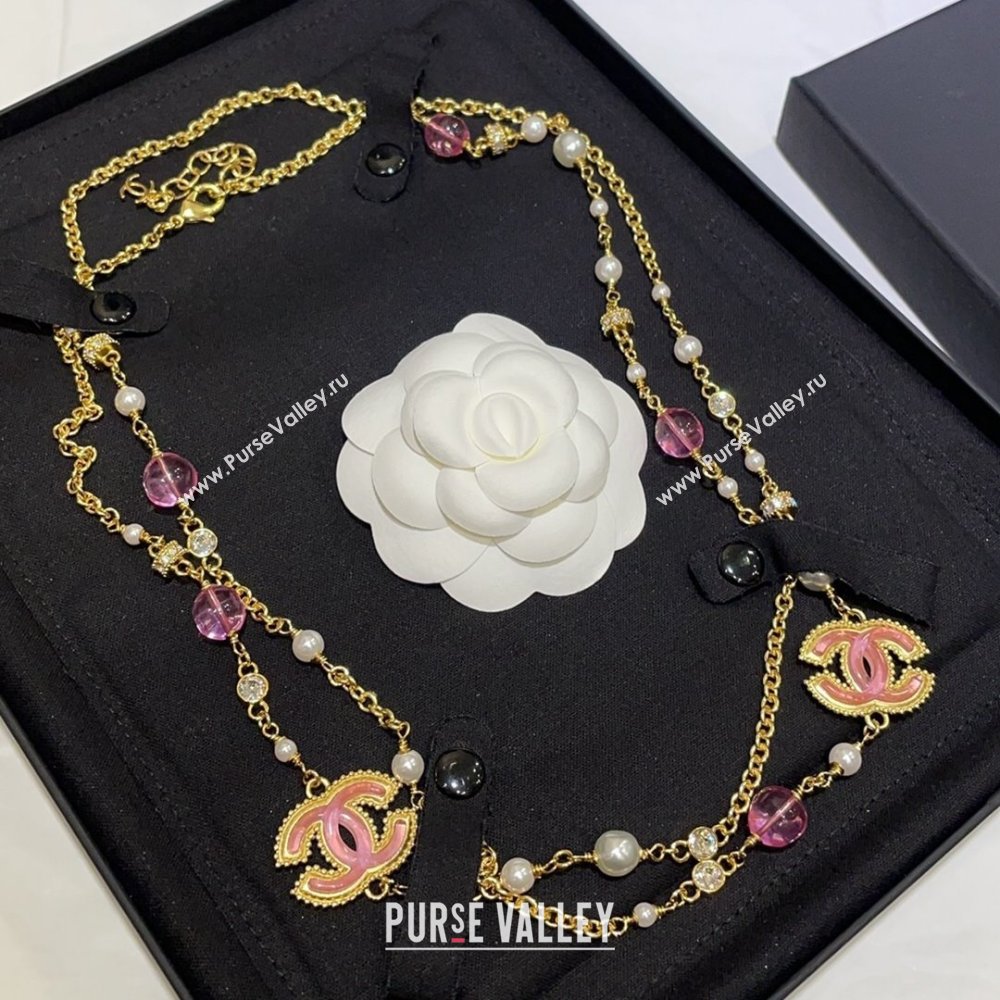 Chanel Long Necklace CH101061 Gold/Pink 2024 (YF-24101061)