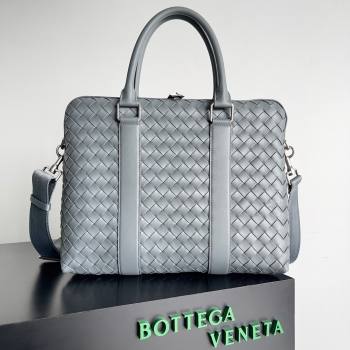 Bottega Veneta Slim Classic Briefcase Bag in Intrecciato Leather 690702 Light Grey 2024 (MS-24013038)