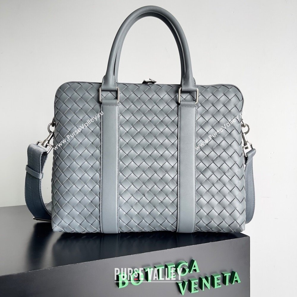 Bottega Veneta Slim Classic Briefcase Bag in Intrecciato Leather 690702 Light Grey 2024 (MS-24013038)