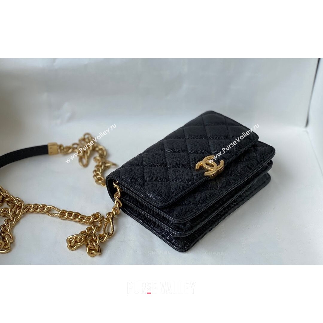 Chanel Grained Calfskin & Gold-Tone Metal Clutch with Chain AP2333 Black 2021 (SM-21082704)
