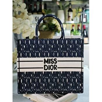 Dior Large Book Tote bag in Blue and White Miss Dior Allover Embroidery 1286 2024 (DMZ-24082310)