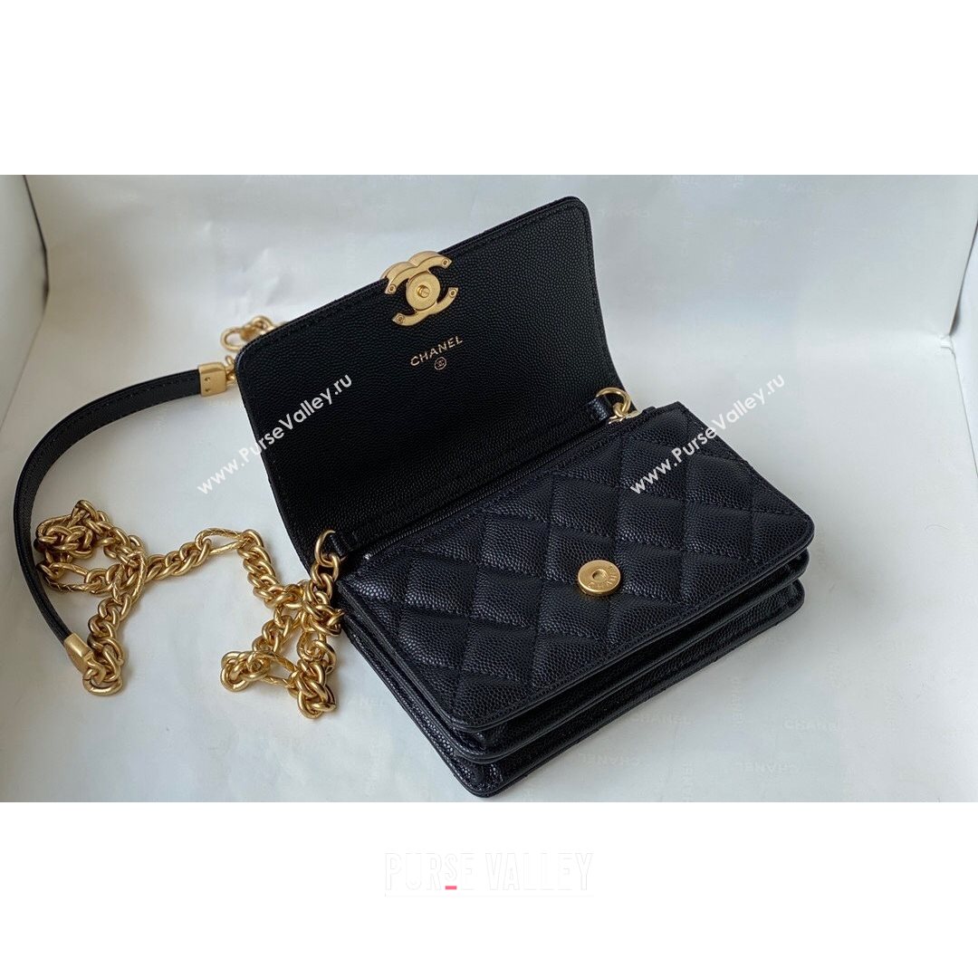 Chanel Grained Calfskin & Gold-Tone Metal Clutch with Chain AP2333 Black 2021 (SM-21082704)