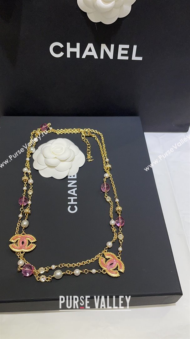 Chanel Long Necklace CH101061 Gold/Pink 2024 (YF-24101061)