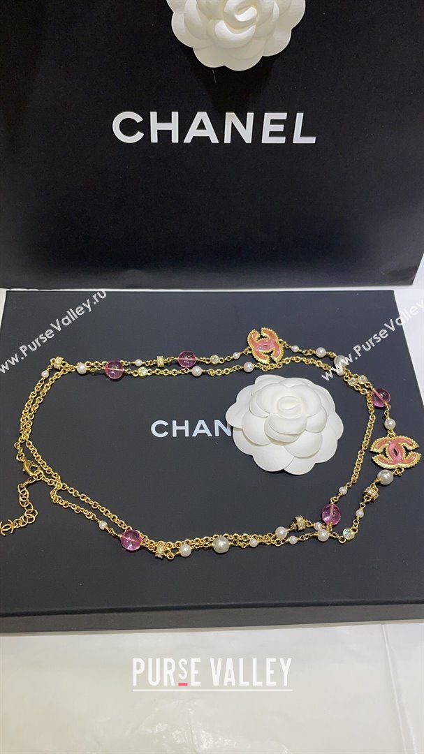 Chanel Long Necklace CH101061 Gold/Pink 2024 (YF-24101061)