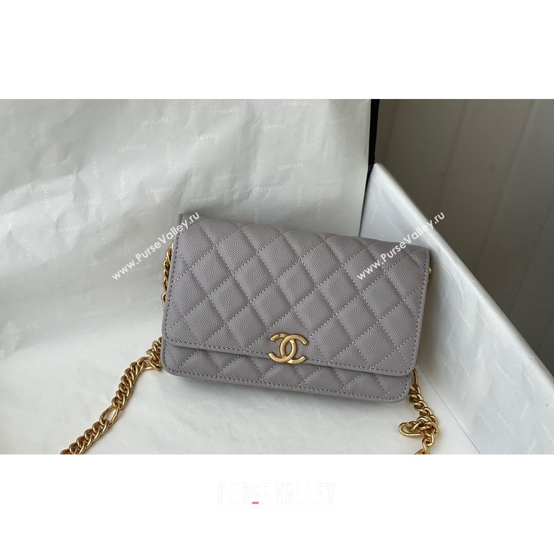 Chanel Grained Calfskin & Gold-Tone Metal Wallet on Chain WOC AP2332 Gray 2021 (SM-21082705)