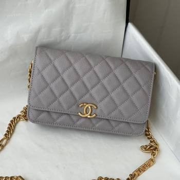 Chanel Grained Calfskin & Gold-Tone Metal Wallet on Chain WOC AP2332 Gray 2021 (SM-21082705)