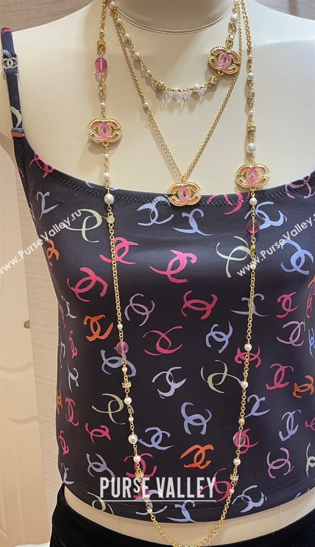 Chanel Long Necklace CH101061 Gold/Pink 2024 (YF-24101061)