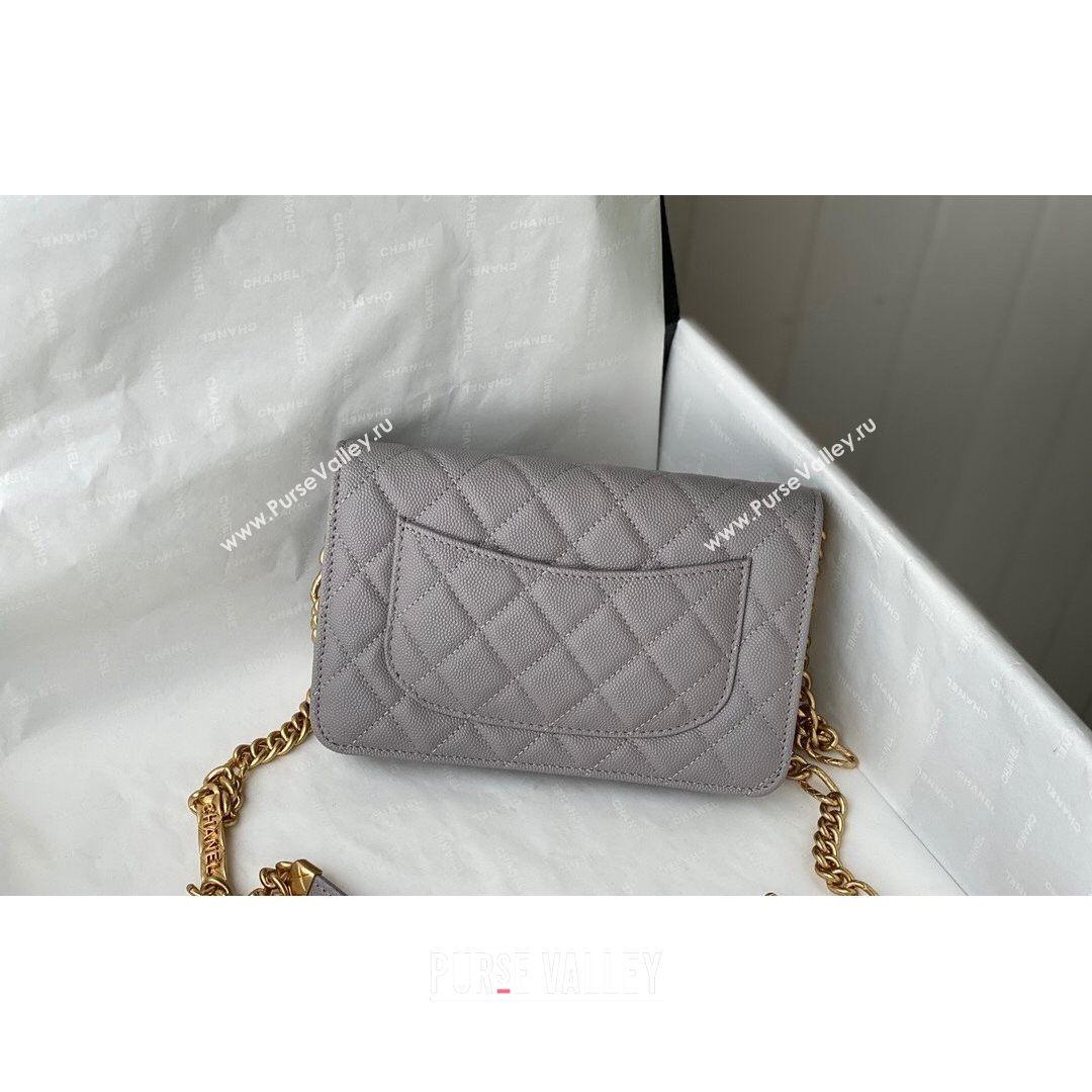 Chanel Grained Calfskin & Gold-Tone Metal Wallet on Chain WOC AP2332 Gray 2021 (SM-21082705)