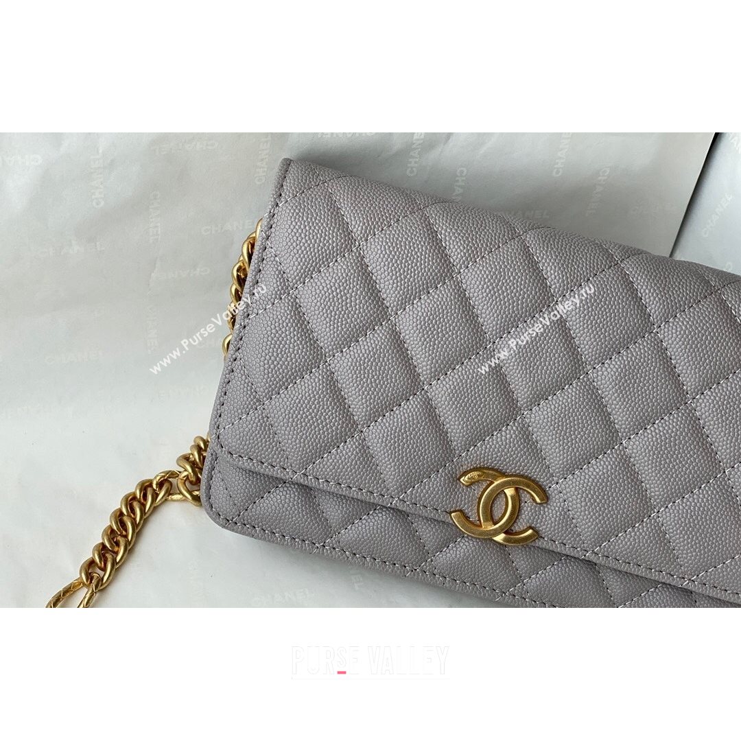 Chanel Grained Calfskin & Gold-Tone Metal Wallet on Chain WOC AP2332 Gray 2021 (SM-21082705)