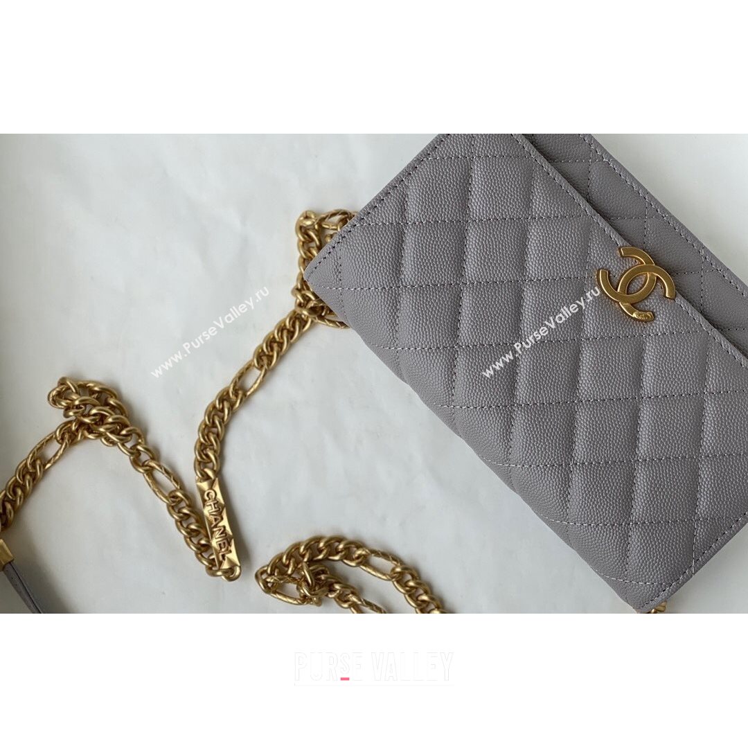 Chanel Grained Calfskin & Gold-Tone Metal Wallet on Chain WOC AP2332 Gray 2021 (SM-21082705)