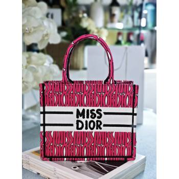 Dior Small Book Tote Bag in Rosy and White Miss Dior Allover Embroidery 2024 (DMZ-24082314)