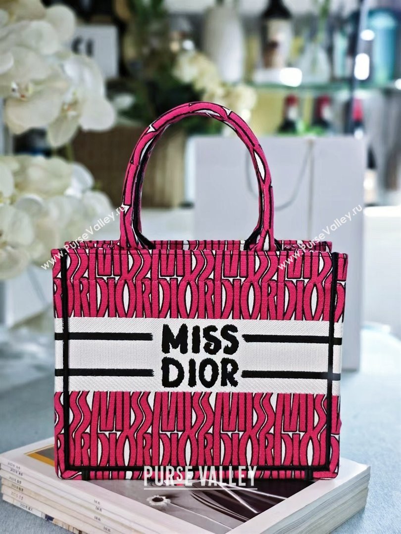 Dior Small Book Tote Bag in Rosy and White Miss Dior Allover Embroidery 2024 (DMZ-24082314)