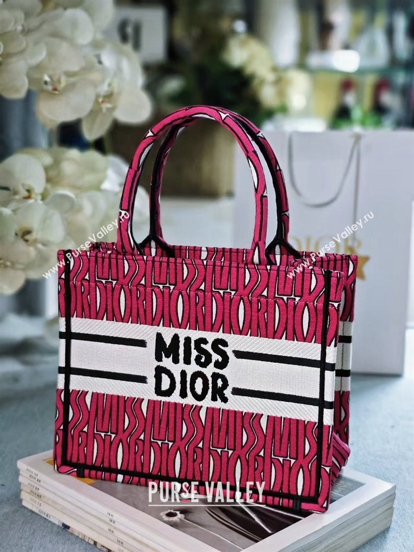 Dior Small Book Tote Bag in Rosy and White Miss Dior Allover Embroidery 2024 (DMZ-24082314)