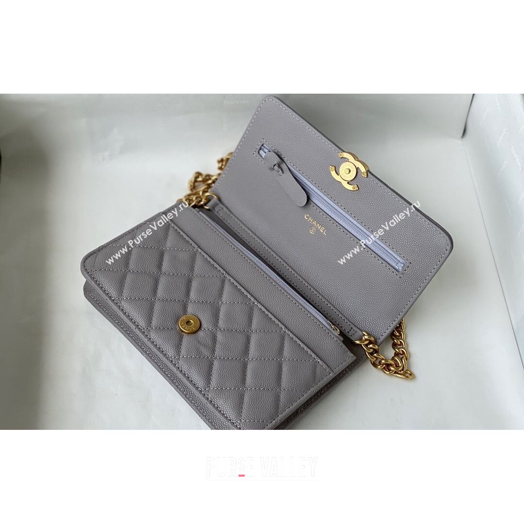 Chanel Grained Calfskin & Gold-Tone Metal Wallet on Chain WOC AP2332 Gray 2021 (SM-21082705)