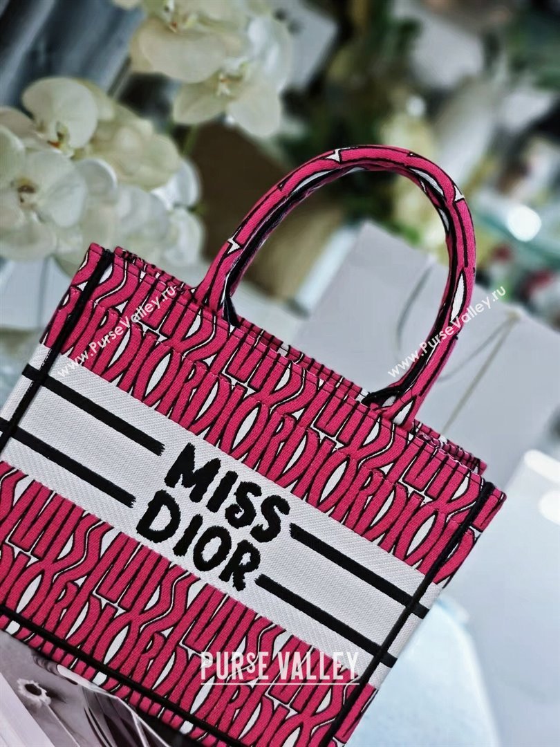 Dior Small Book Tote Bag in Rosy and White Miss Dior Allover Embroidery 2024 (DMZ-24082314)