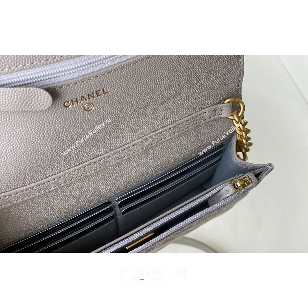 Chanel Grained Calfskin & Gold-Tone Metal Wallet on Chain WOC AP2332 Gray 2021 (SM-21082705)