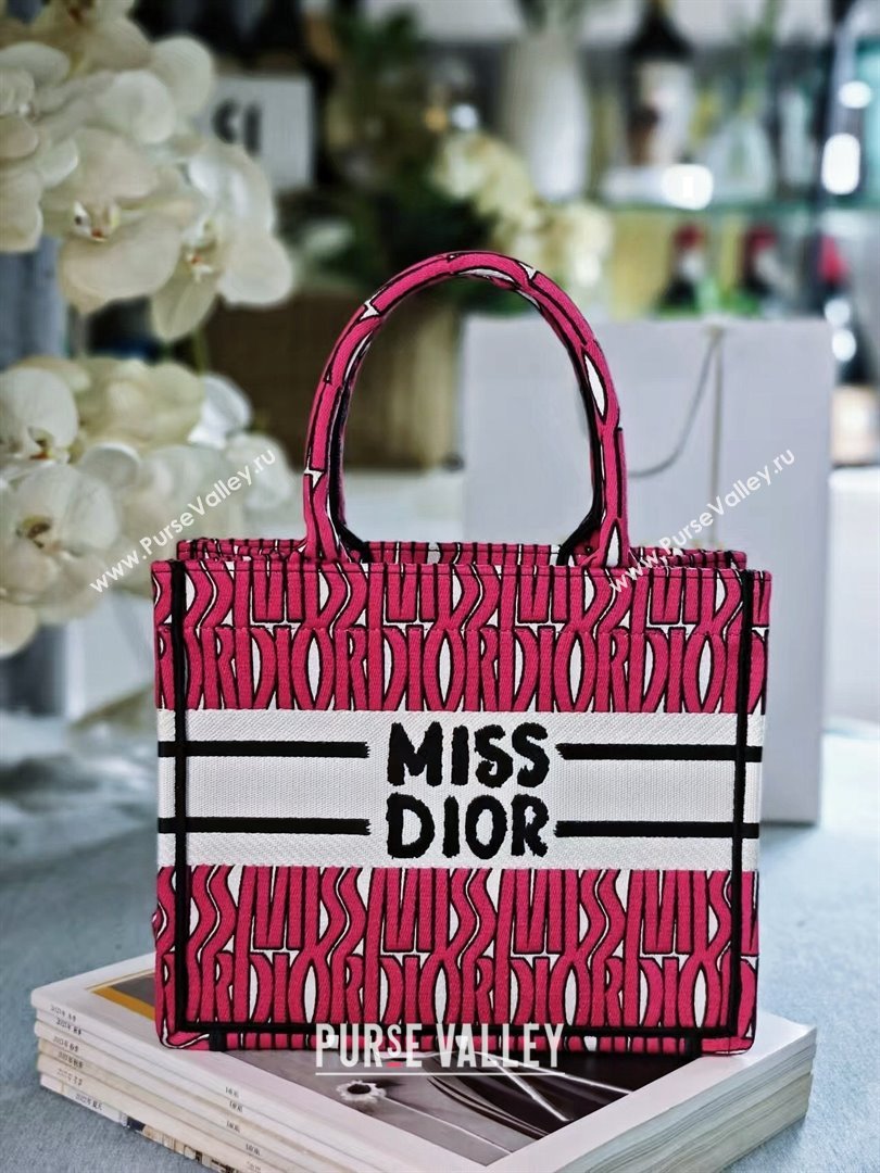 Dior Small Book Tote Bag in Rosy and White Miss Dior Allover Embroidery 2024 (DMZ-24082314)