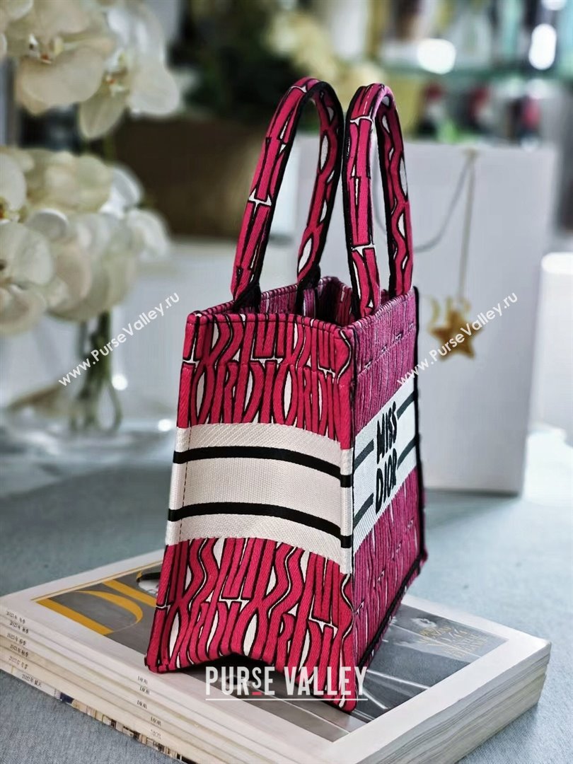 Dior Small Book Tote Bag in Rosy and White Miss Dior Allover Embroidery 2024 (DMZ-24082314)