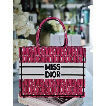 Dior Medium Book Tote Bag in Rosy and White Miss Dior Allover Embroidery 2024 (DMZ-24082315)