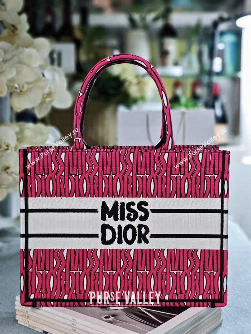 Dior Medium Book Tote Bag in Rosy and White Miss Dior Allover Embroidery 2024 (DMZ-24082315)