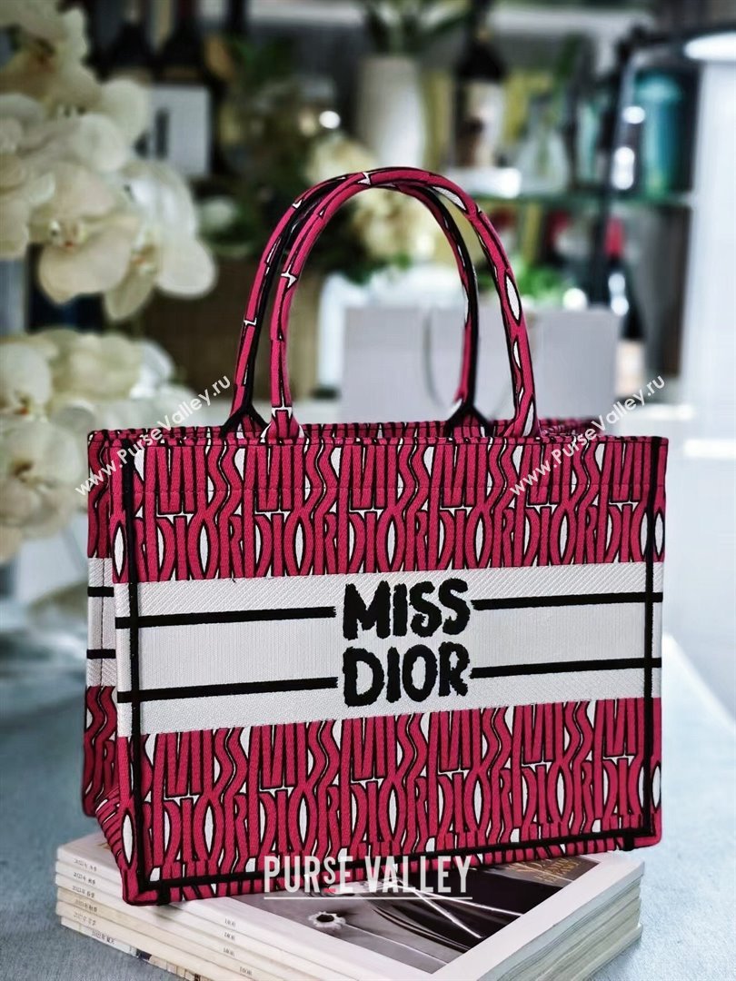 Dior Medium Book Tote Bag in Rosy and White Miss Dior Allover Embroidery 2024 (DMZ-24082315)