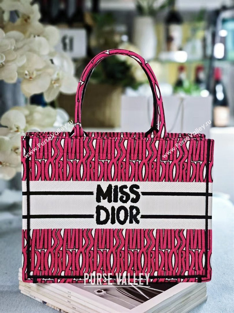 Dior Medium Book Tote Bag in Rosy and White Miss Dior Allover Embroidery 2024 (DMZ-24082315)