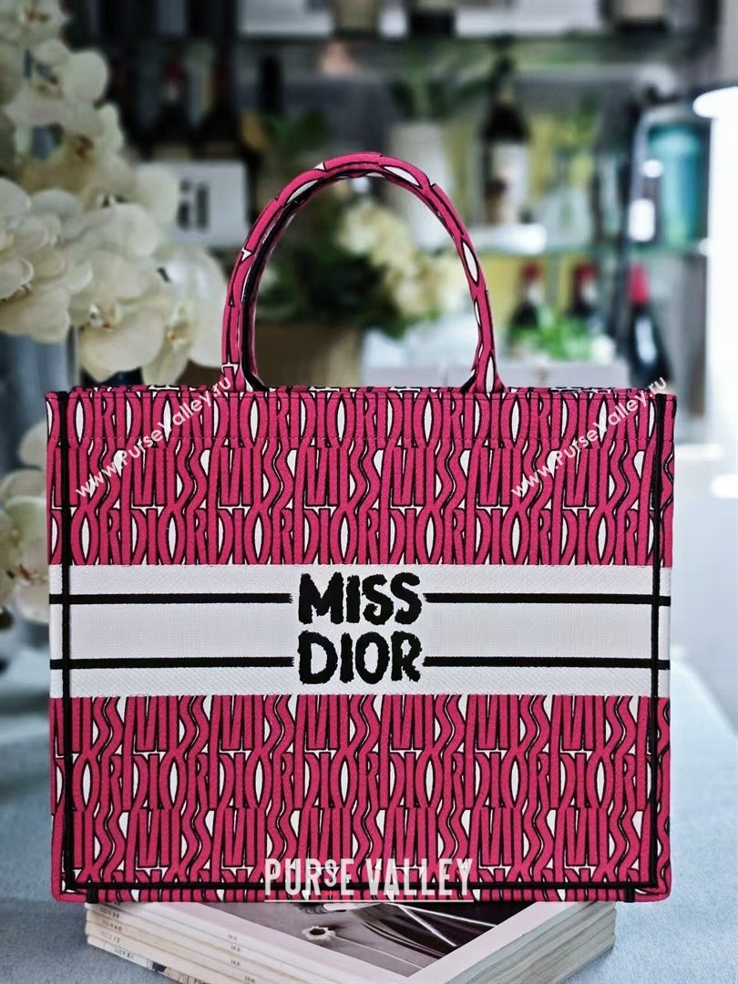 Dior Large Book Tote Bag in Rosy and White Miss Dior Allover Embroidery 2024 (DMZ-24082316)