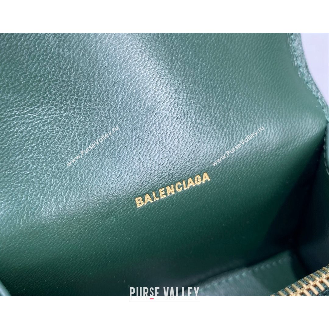 Balenciaga Hourglass Card Case with Chain in Green Shiny Crocodile Embossed Calfskin 2021 92789  (NM-21080519)