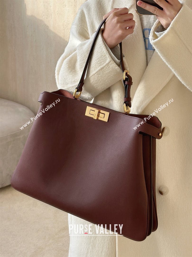 Fendi Peekaboo Soft Large Bag in Calfskin Leather Bag 80172L Dark Burgundy 2024 TOP (CL-241102003)