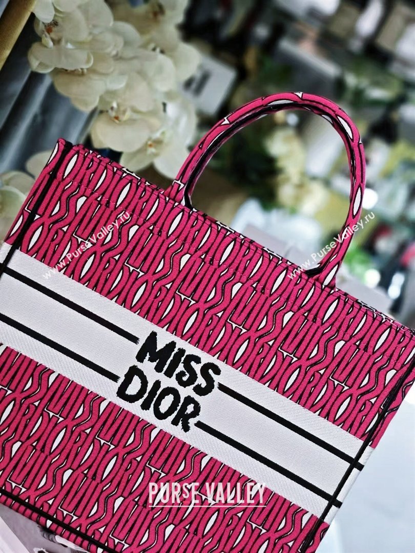 Dior Large Book Tote Bag in Rosy and White Miss Dior Allover Embroidery 2024 (DMZ-24082316)